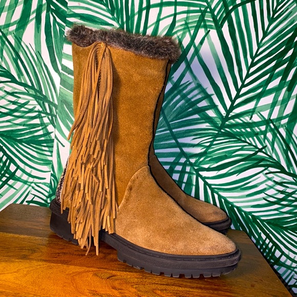Sam Edelman Shoes - Sam Edelman Fringe Suede Boots Faux Fur Lined 7.5